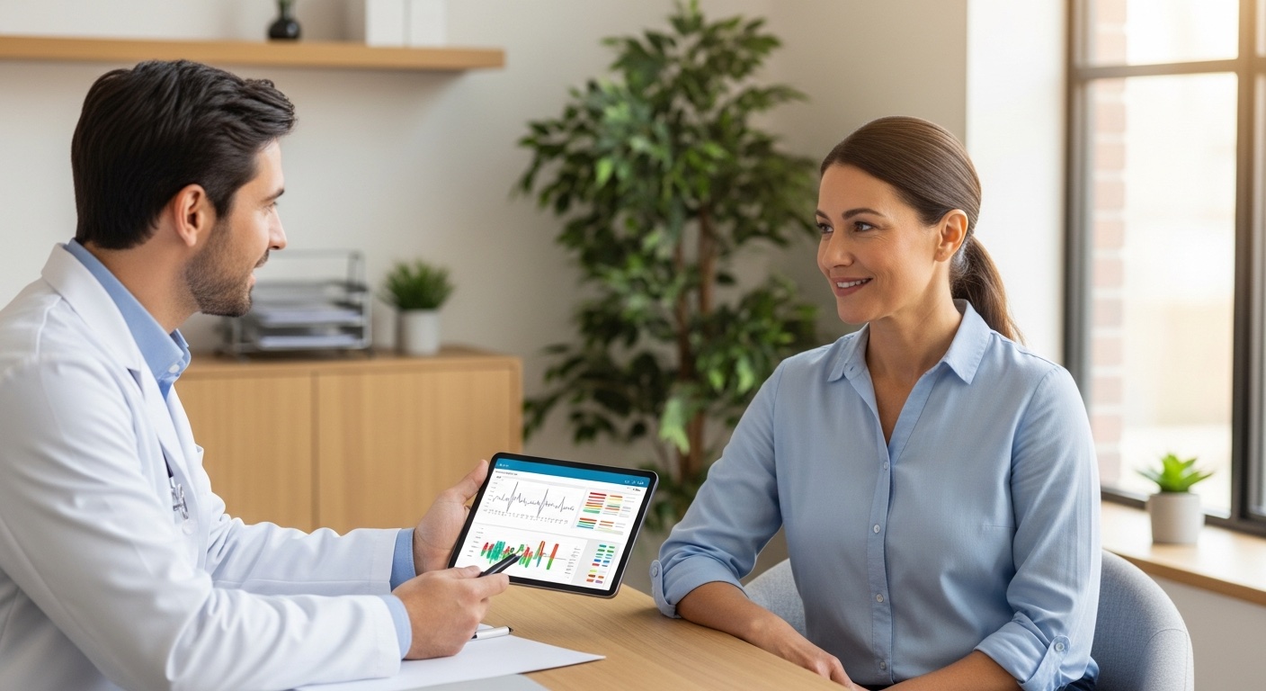 Arts die bloedonderzoek bespreekt met patiënt in een warme spreekkamer